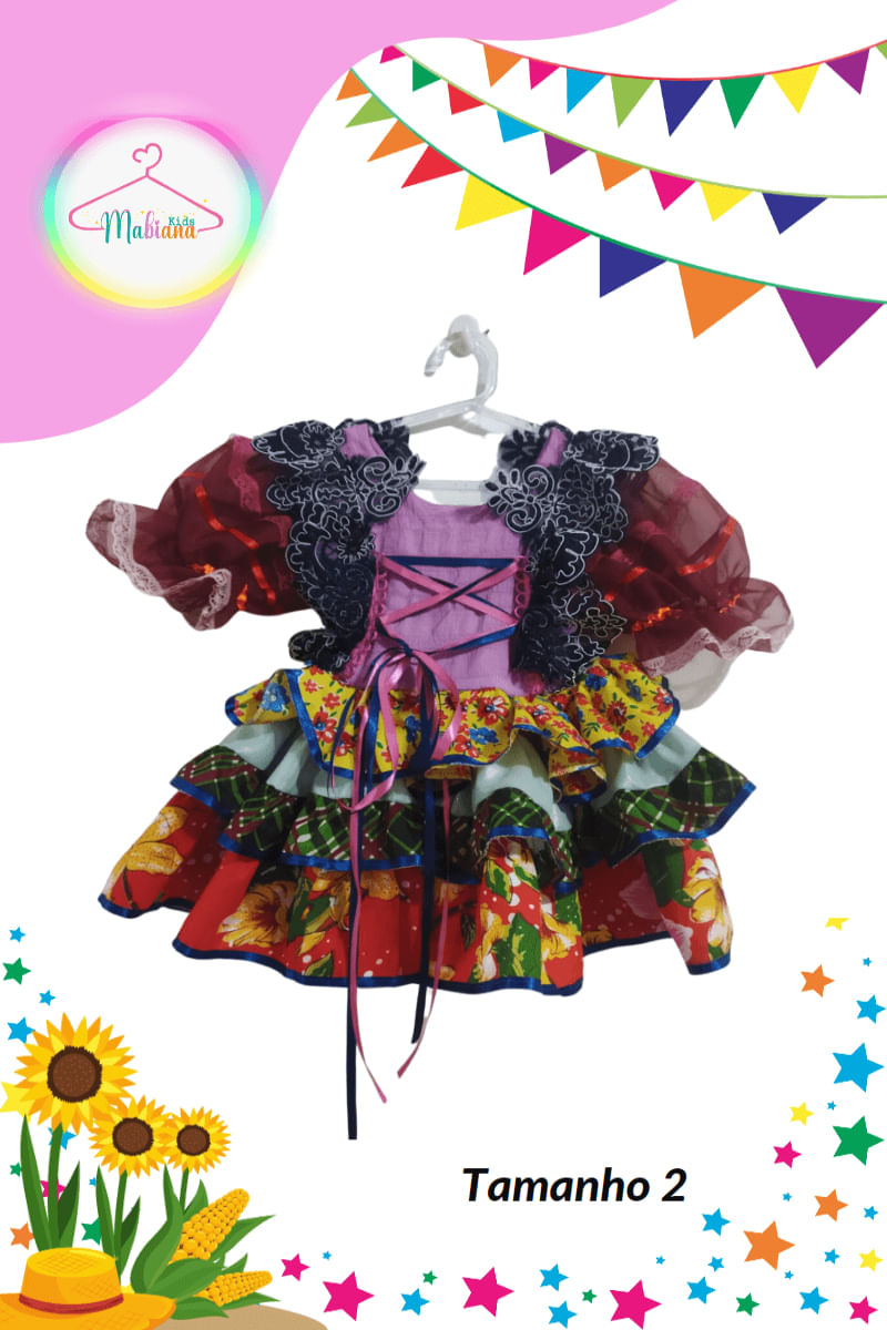 Vestido Junino infantil colorido (Tam. 2)