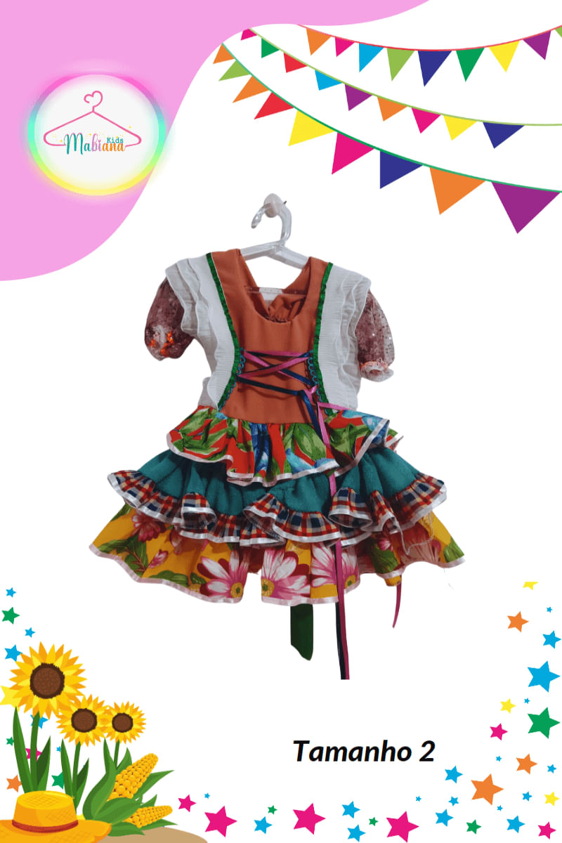 Vestido Junino infantil colorido (Tam. 2)