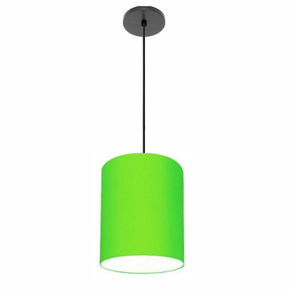 Luminária Pendente Vivare Free Lux Md-4103 Cúpula Em Tecido Verde-limão Da Canopla Canopla Preta E Fio Preto