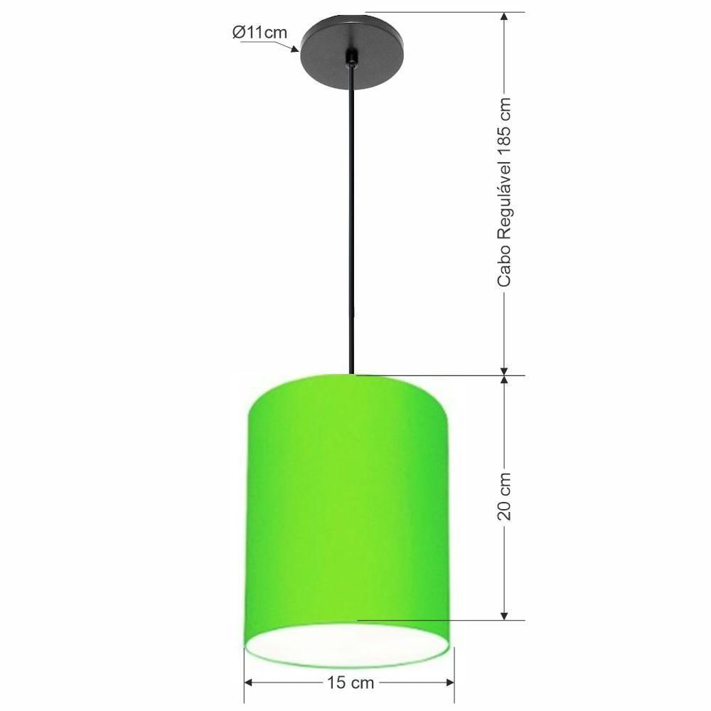 Luminária Pendente Vivare Free Lux Md-4103 Cúpula Em Tecido Verde-limão Da Canopla Canopla Preta E Fio Preto