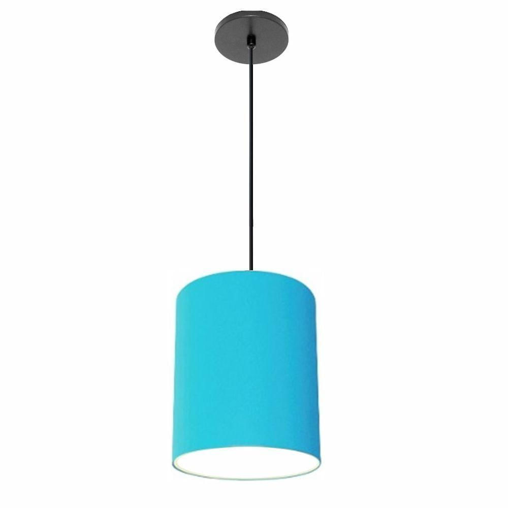 Luminária Pendente Vivare Free Lux Md-4103 Cúpula Em Tecido Azul-turquesa Da Canopla Canopla Preta E Fio Preto