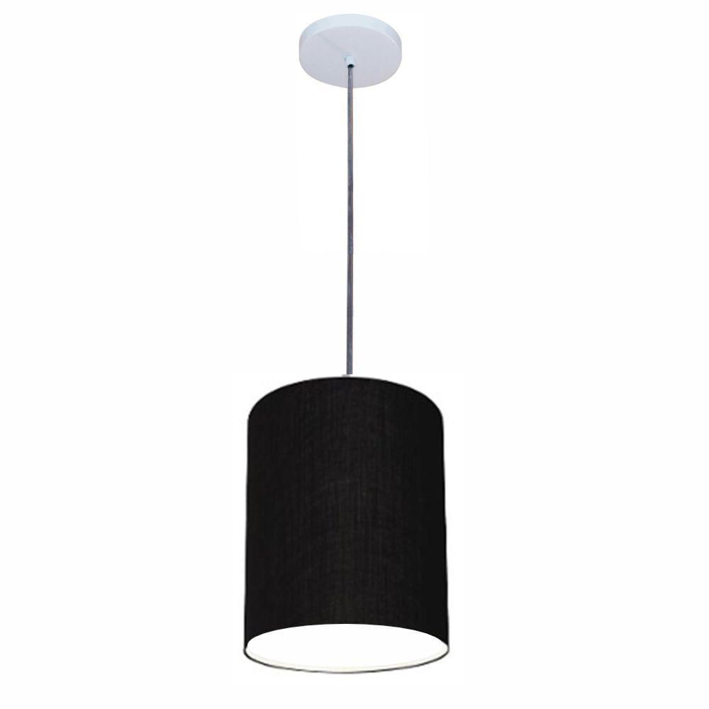 Luminária Pendente Vivare Free Lux Md-4104 Cúpula Em Tecido Preta Da Canopla Canopla Branca E Fio Cristal