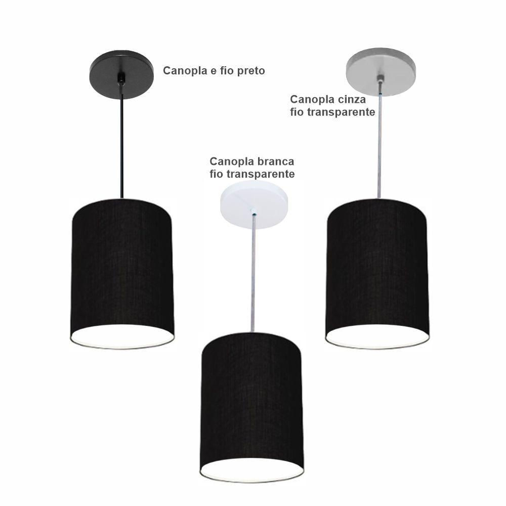 Luminária Pendente Vivare Free Lux Md-4104 Cúpula Em Tecido Preta Da Canopla Canopla Branca E Fio Cristal