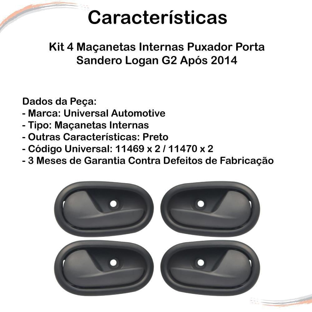 Kit 4 Maçanetas Interna Puxador Porta Sandero Logan Apos 14 - Un - 4 [f103]