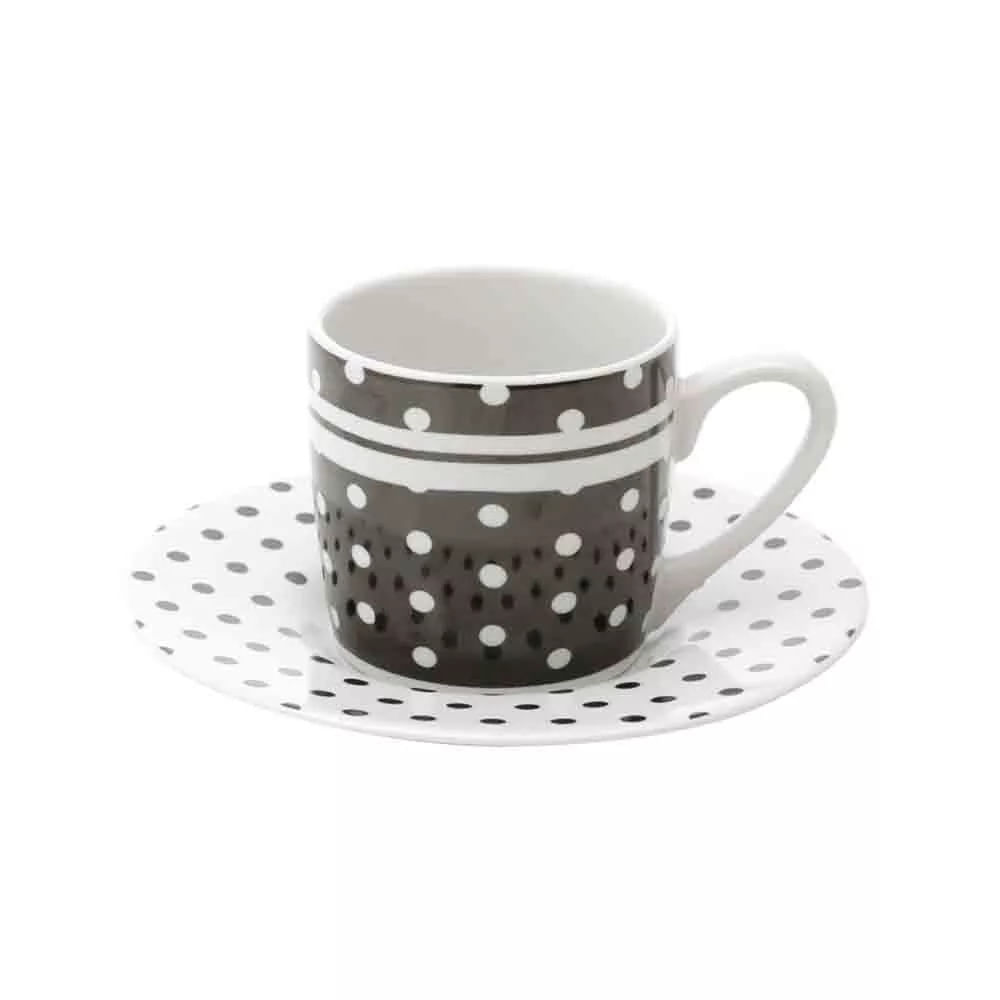 Conjunto de Xícaras de Café Lyor Black Dots em Porcelana 6 Peças 90ml