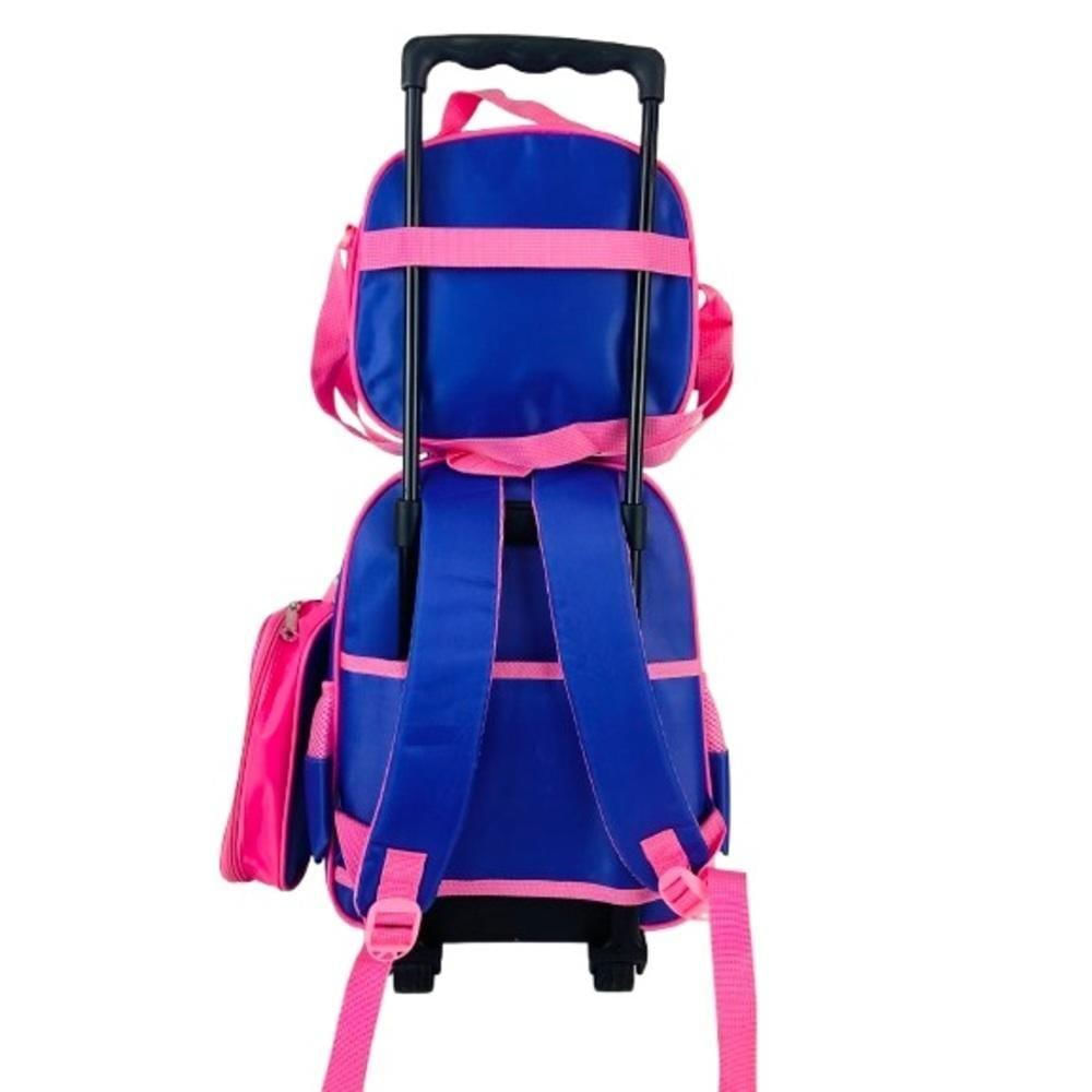 Kit Mochila Infantil Com Rodinhas Meninas Princesas Bolsa Escolar Estojo E Lancheira Térmica Rosa