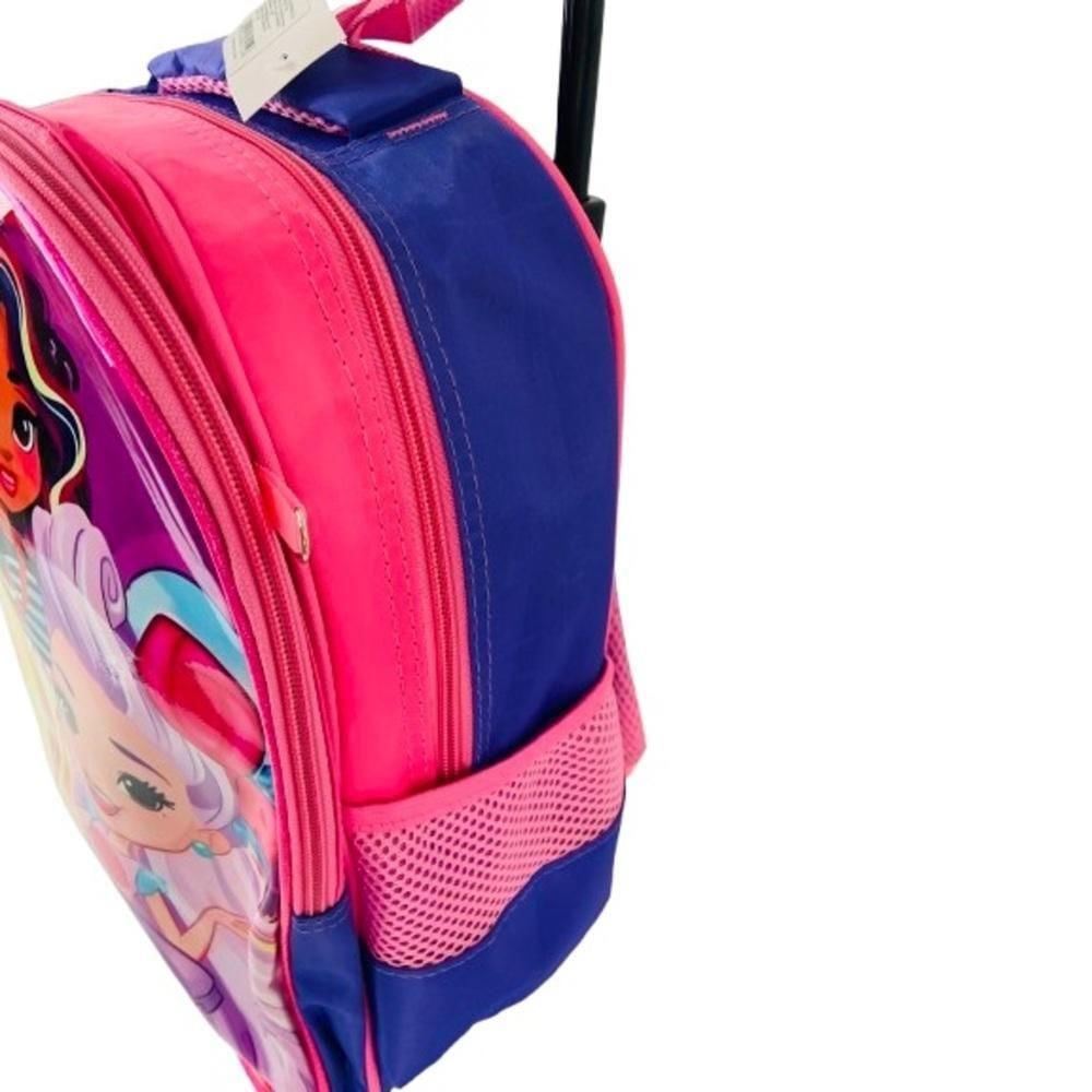 Kit Mochila Infantil Com Rodinhas Meninas Princesas Bolsa Escolar Estojo E Lancheira Térmica Rosa