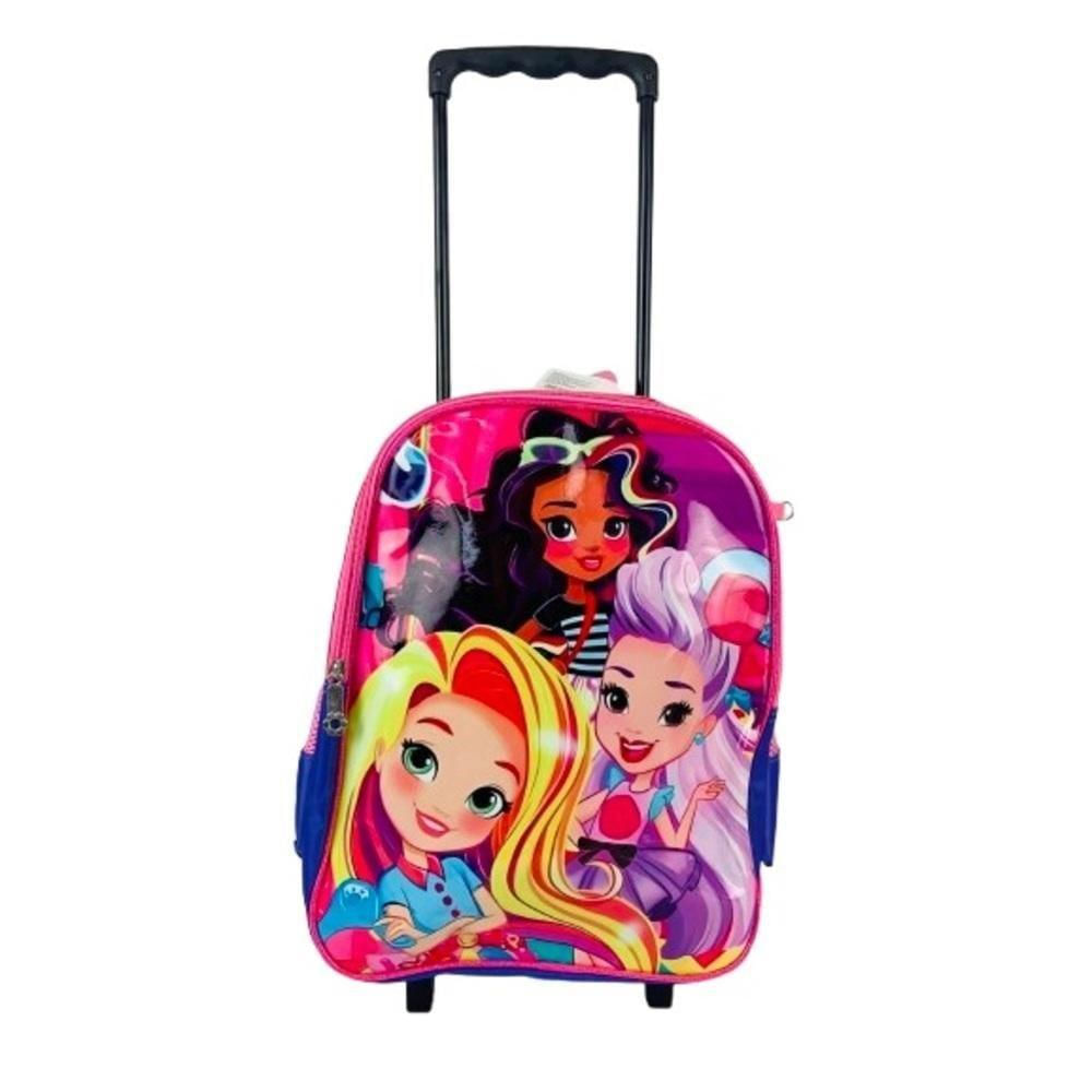 Kit Mochila Infantil Com Rodinhas Meninas Princesas Bolsa Escolar Estojo E Lancheira Térmica Rosa