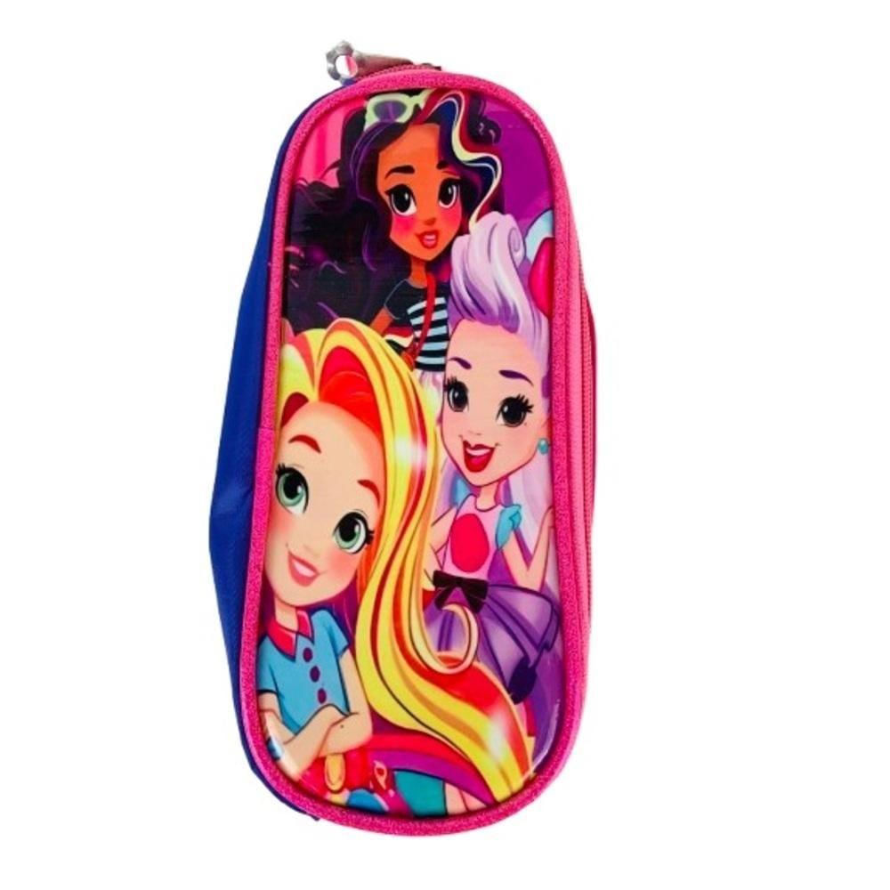 Kit Mochila Infantil Com Rodinhas Meninas Princesas Bolsa Escolar Estojo E Lancheira Térmica Rosa