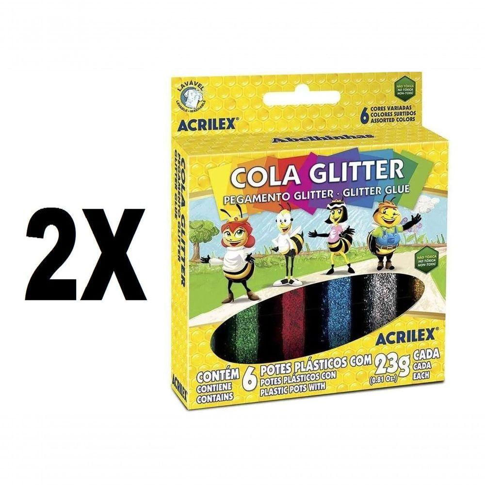 Cola Glitter 6 Cores 23g Acrilex Kit Com 2 Caixas