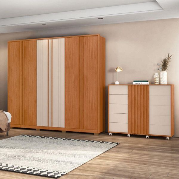 Quarto Completo Casal Guarda Roupa Cômoda Cabeceira Caemmun Freijo