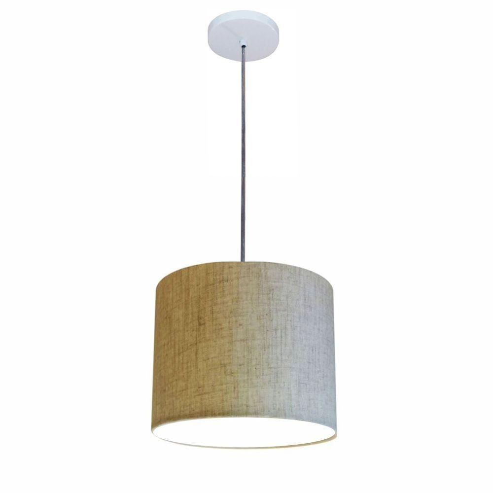 Luminária Pendente Vivare Free Lux Md-4105 Cúpula Em Tecido Rustico-bege Da Canopla Canopla Branca E Fio Cristal