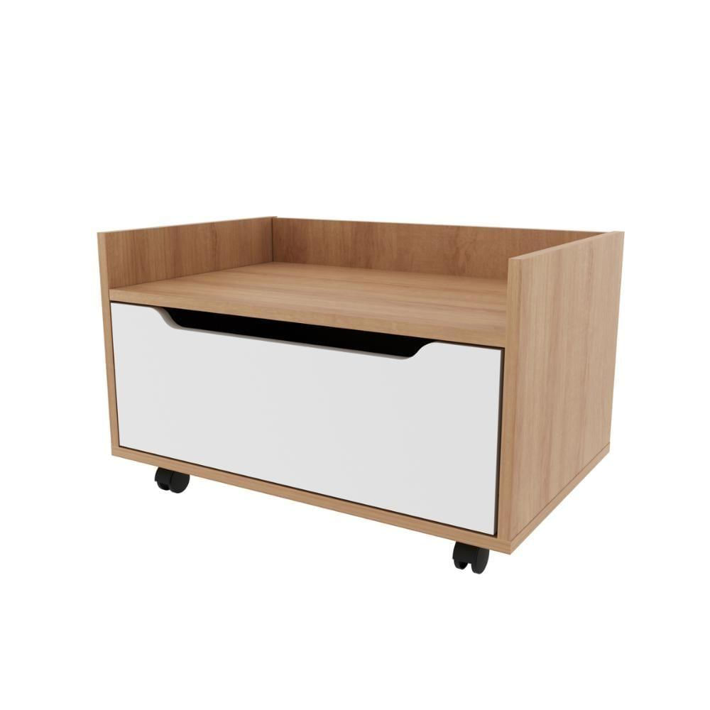 Balcão Gabinete 60cm Com 1 Gavetas E Rodízio Bn3647 Amêndoa branco Tecnomobili