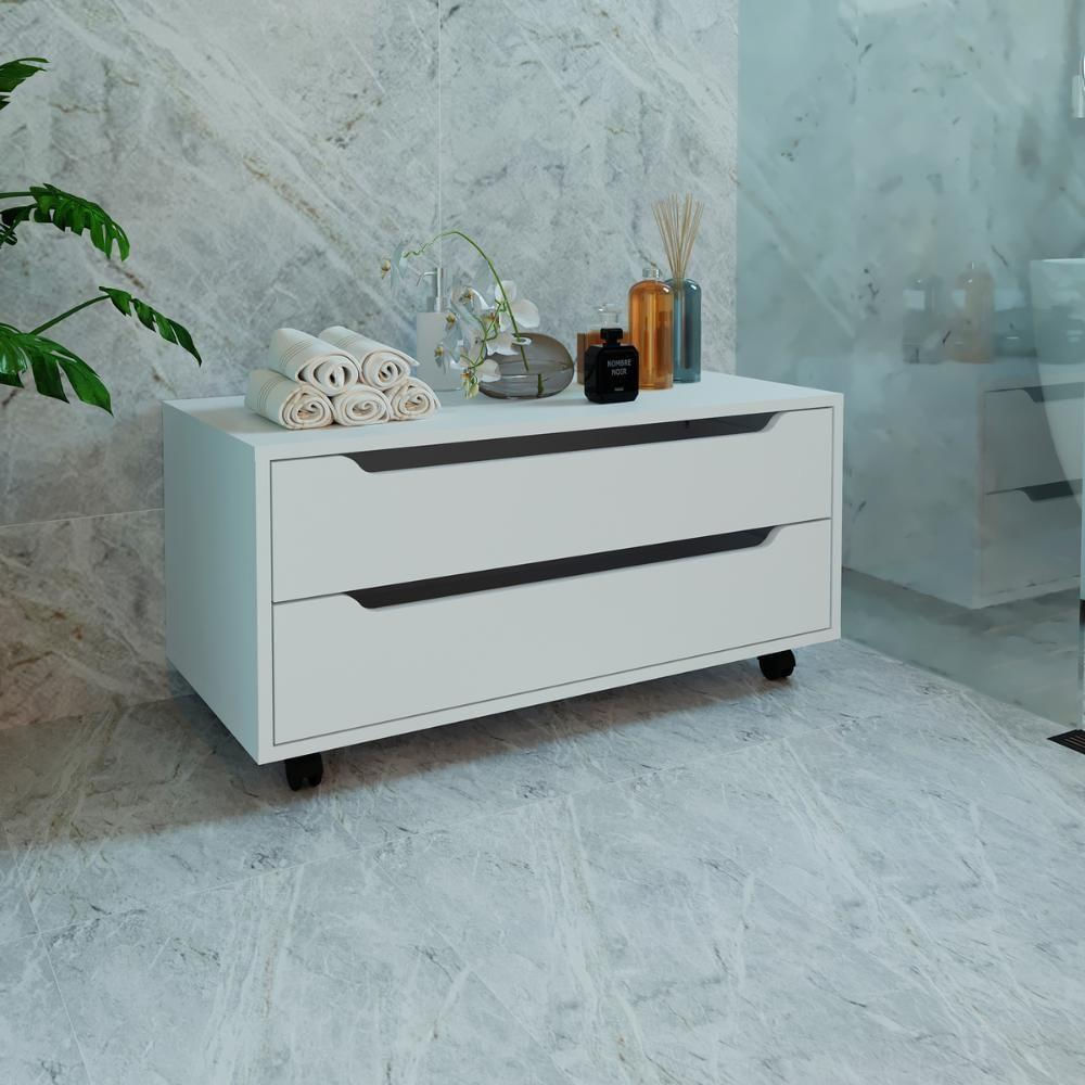 Balcão Gabinete Com 2 Gavetas E Rodízio Bn3643 Branco Tecnomobili