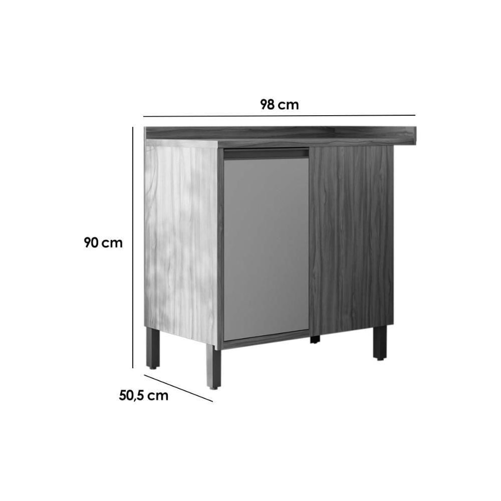 Gabinete De Cozinha Modulado Balcão Tempranillo Canto Reto Com 1 Porta Com Tampo 98cm Amendoa-off White - Ronipa