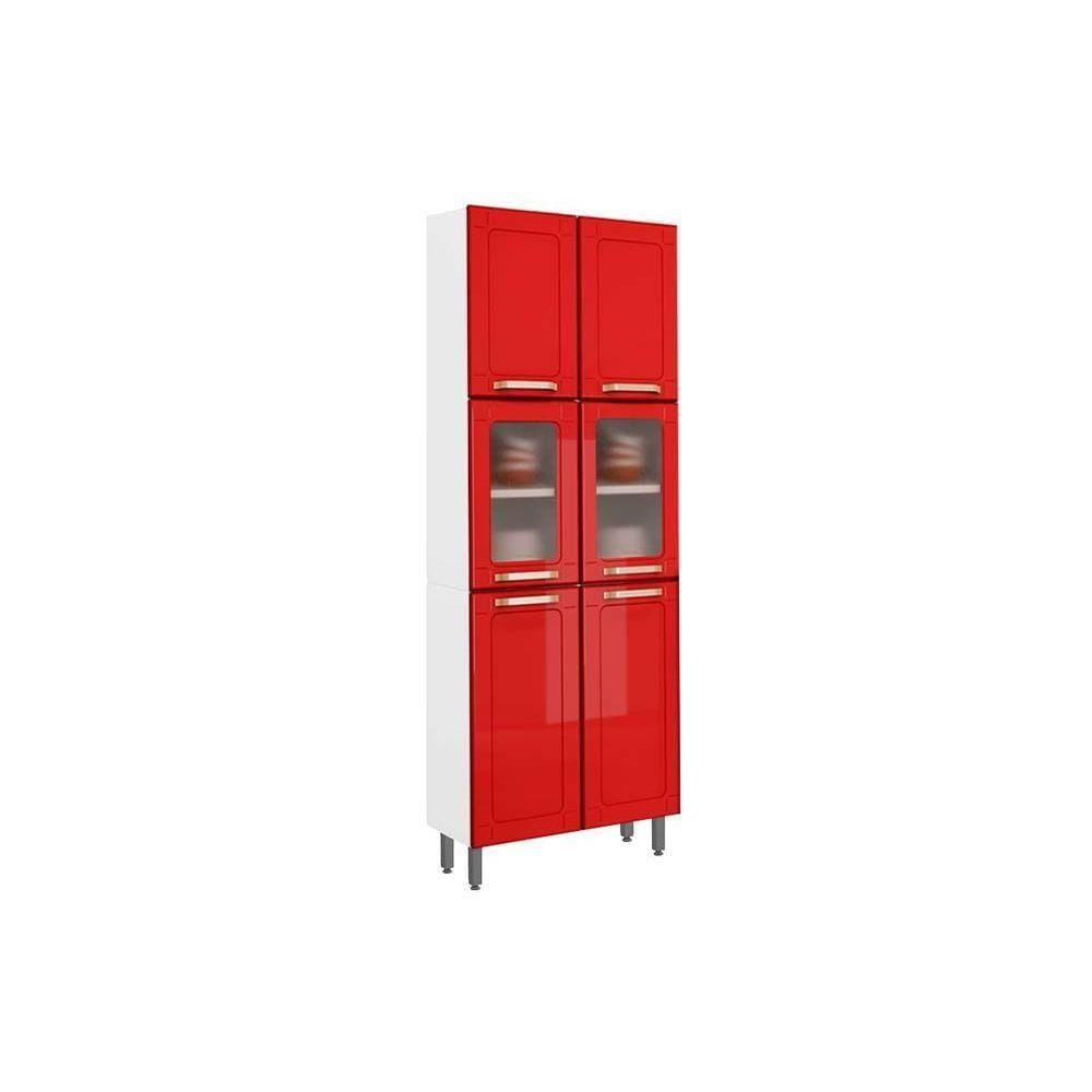 Cristaleira De Cozinha Paneleiro Colors 6037 C- 6 Portas (2 C- Vidro) 70cm Branco-vermelho - Bertolini