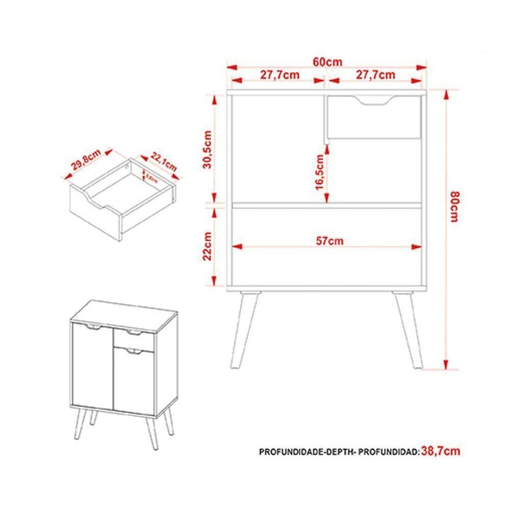 Bancada De Banheiro Com Pés Bn3637 Sem Cuba Com 2 Portas E 1 Gaveta 60cm Branco - Tecno Mobili