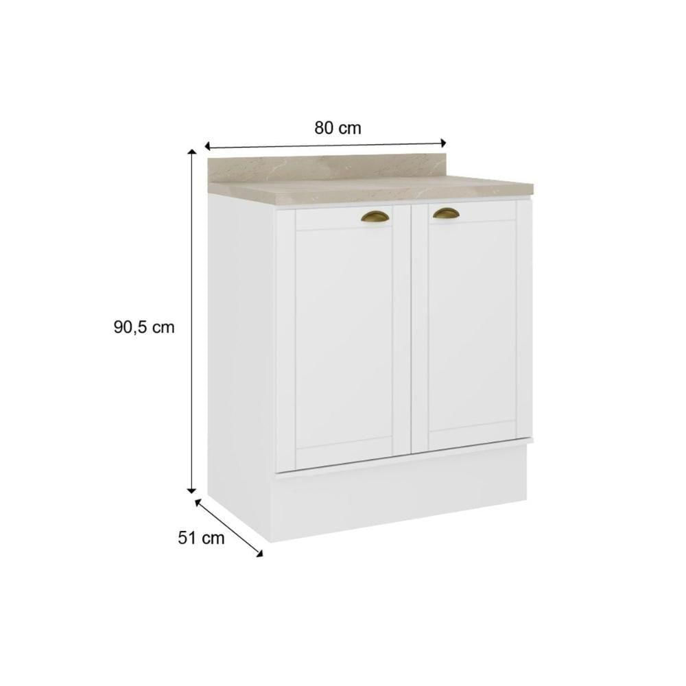 Balcão De Cozinha C- Tampo Bella 2609 C- 2 Portas 80cm Branco - Carraro