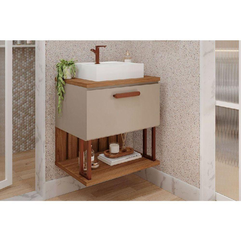 Gabinete De Banheiro Balcão Duna 1 Porta Com cuba 60cm Cappuccino-freijo - Mgm