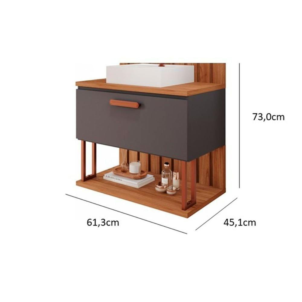 Gabinete De Banheiro Balcão Duna 1 Porta Com cuba 60cm Cappuccino-freijo - Mgm