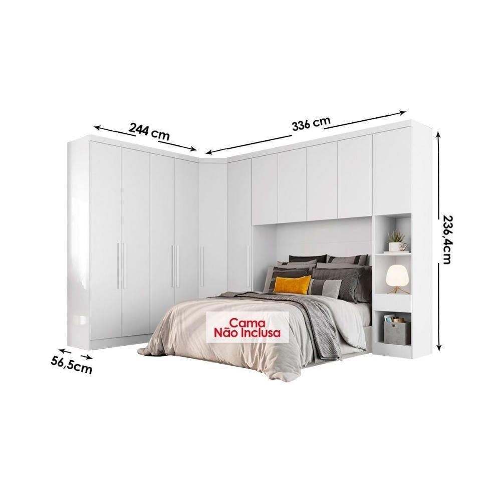 Quarto Casal Completo Rizon-linea 5 Peças (1 Armário Aéreo + 2 Guarda Roupas + 1 Canto Obliquo + 1 Complementos) Qcm110 Branco