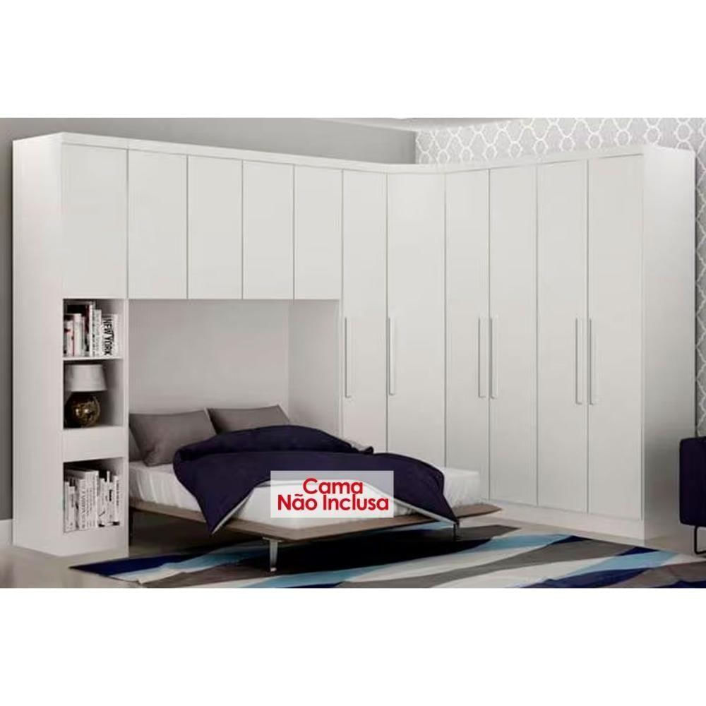 Quarto Casal Completo Rizon-linea 5 Peças (1 Armário Aéreo + 2 Guarda Roupas + 1 Canto Obliquo + 1 Complementos) Qcm110 Branco