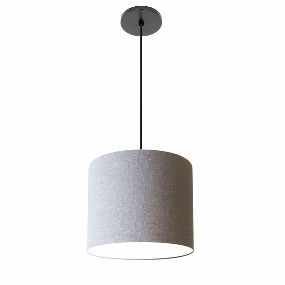 Luminária Pendente Vivare Free Lux Md-4106 Cúpula Em Tecido Rustico-cinza Da Canopla Canopla Preta E Fio Preto