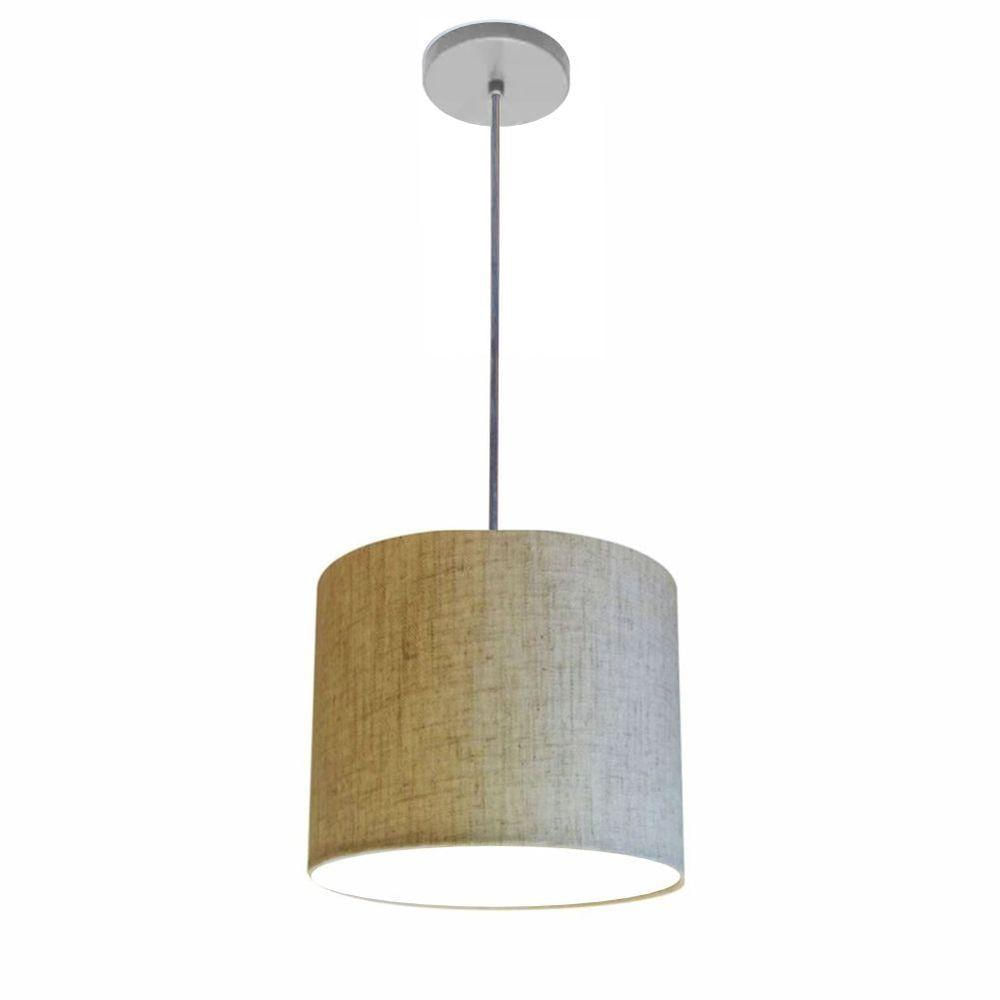 Luminária Pendente Vivare Free Lux Md-4106 Cúpula Em Tecido Rustico-bege Da Canopla Canopla Cinza E Fio Cristal