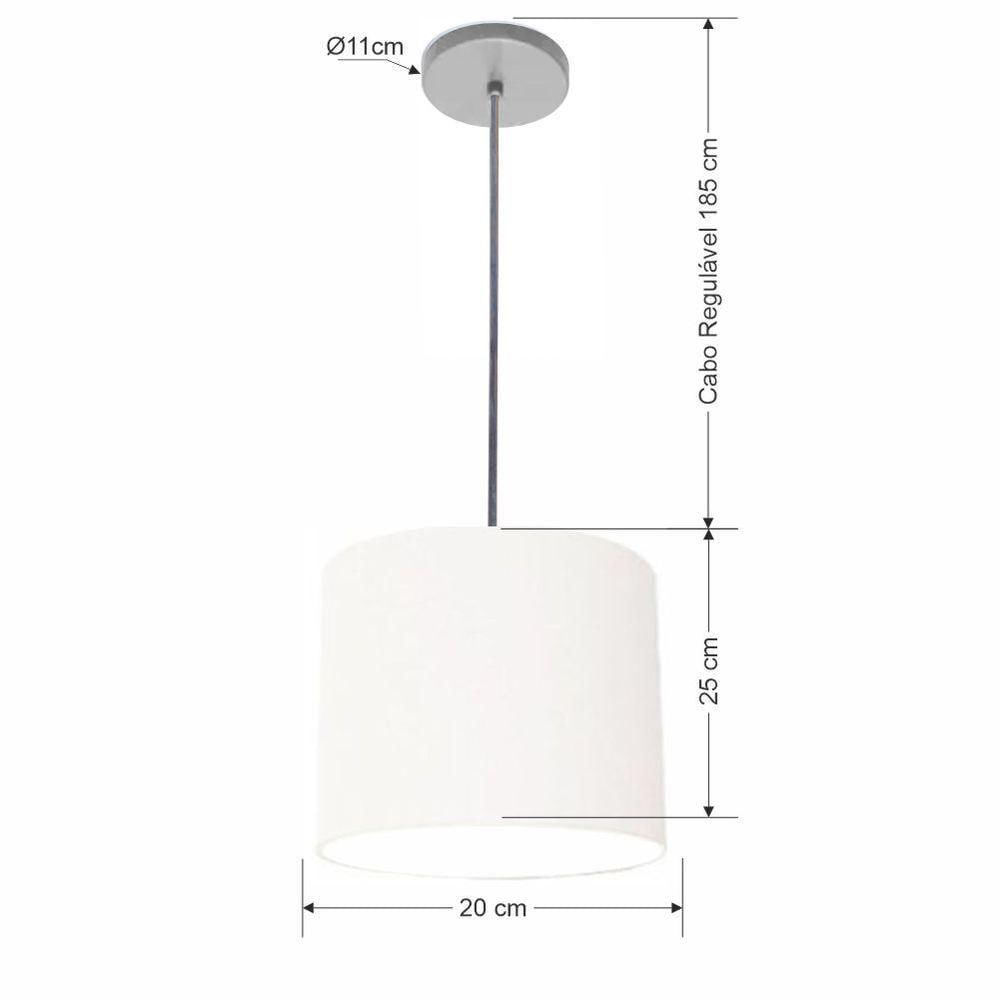 Luminária Pendente Vivare Free Lux Md-4106 Cúpula Em Tecido Branca Da Canopla Canopla Cinza E Fio Cristal