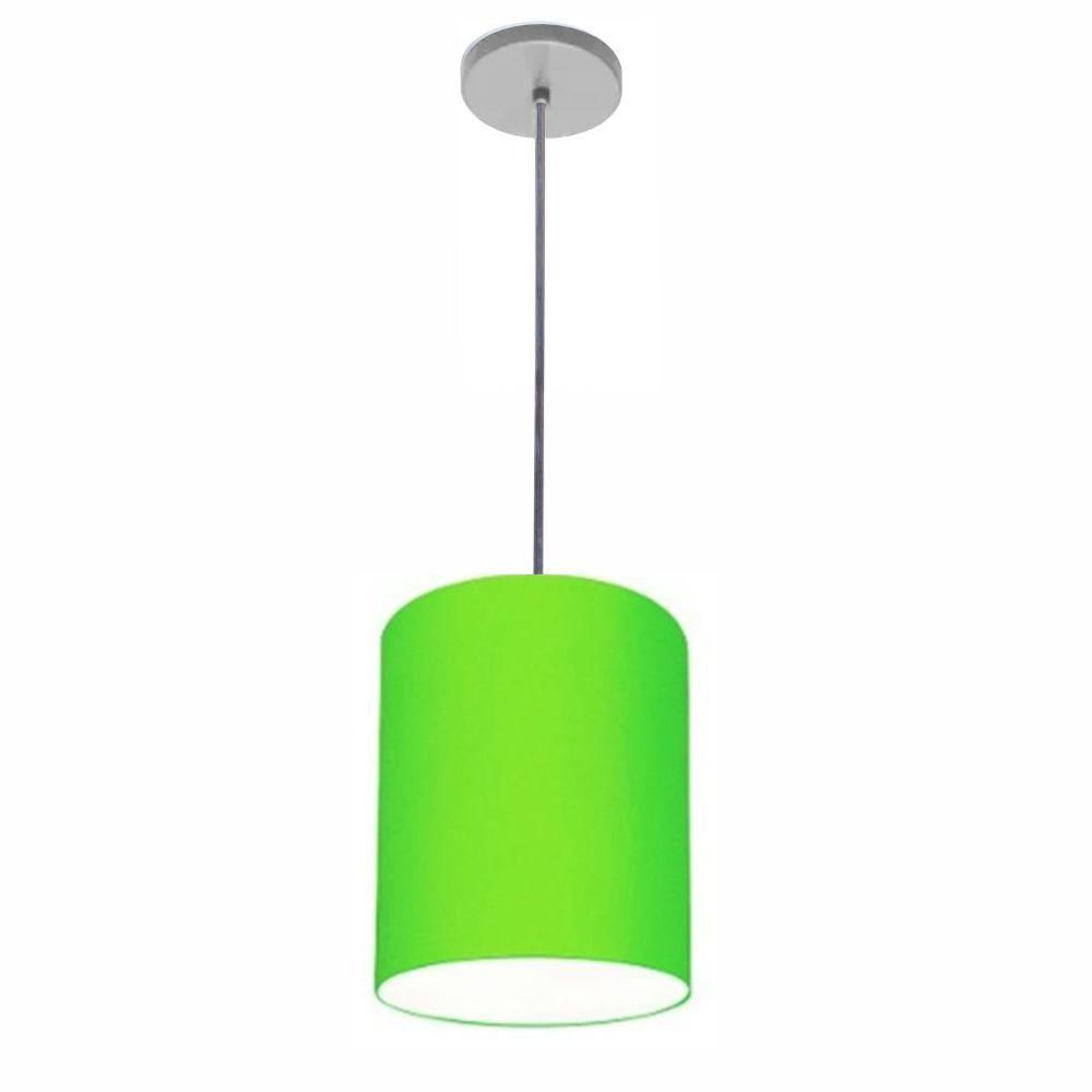 Luminária Pendente Vivare Free Lux Md-4104 Cúpula Em Tecido Verde-limão Da Canopla Canopla Cinza E Fio Cristal