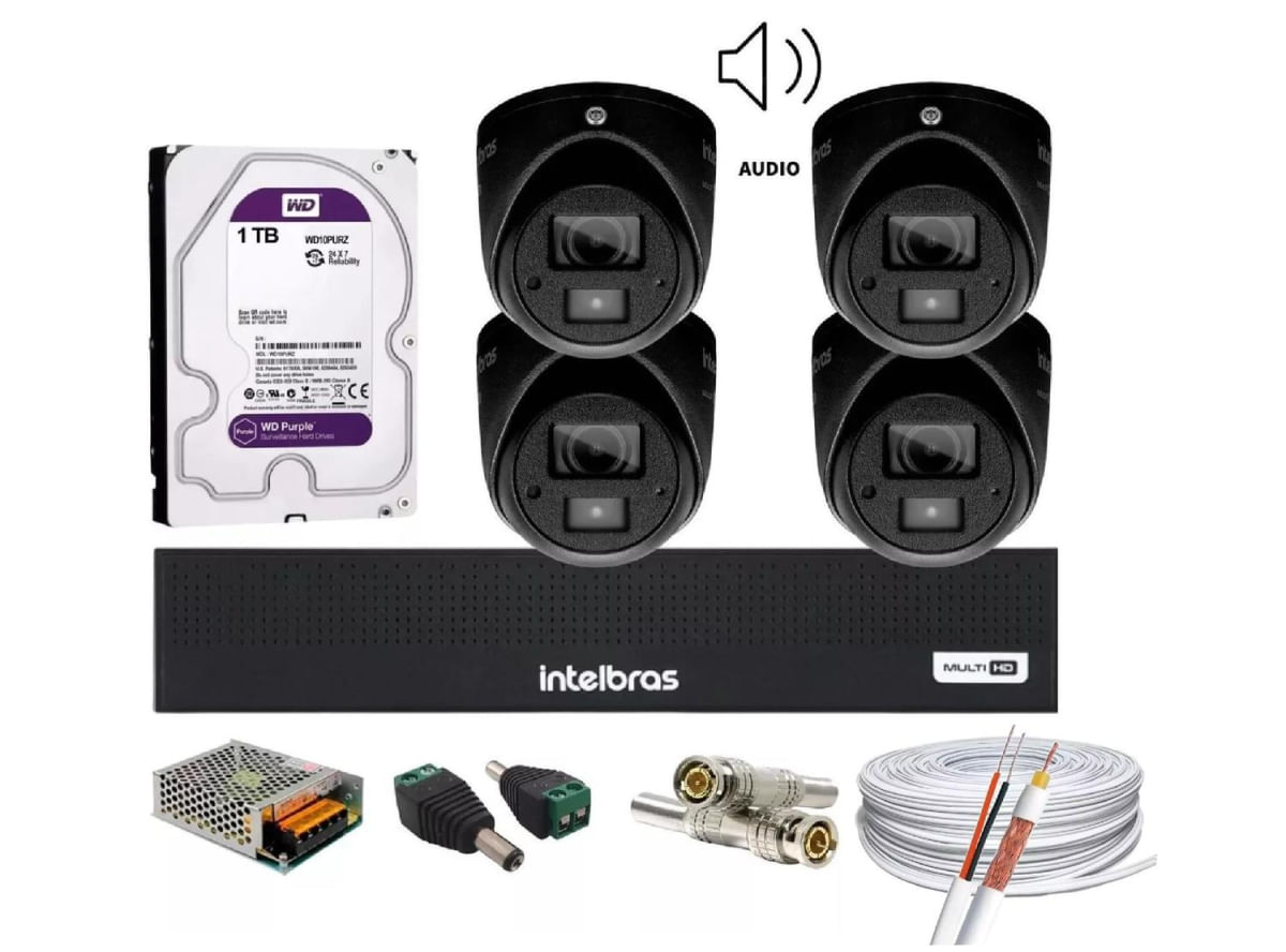 Kit Intelbras 4 Mini 3220d C/áudio Dvr 4 Canais 1004c Hd 1tb