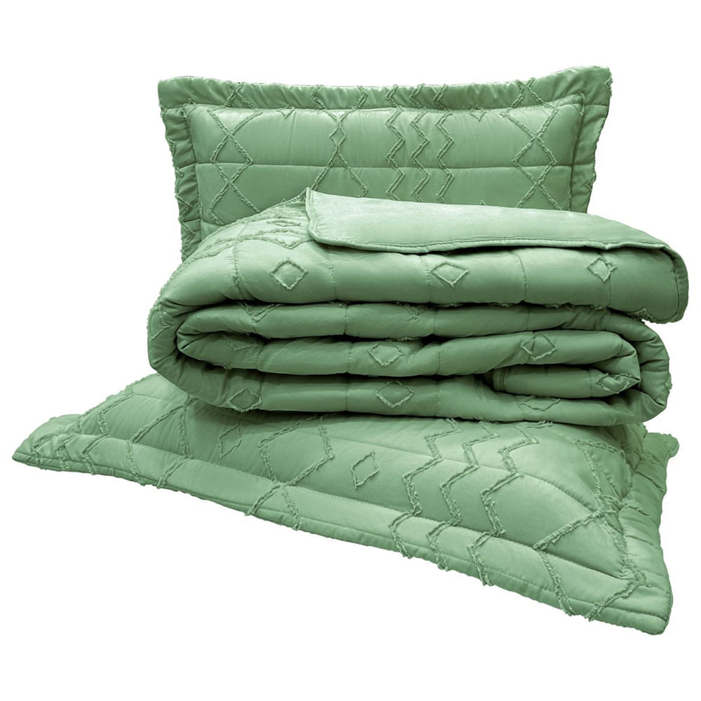 Kit Cobre Leito Colcha Siena King 3 Peças Percal 300 Fios Matelado - Verde