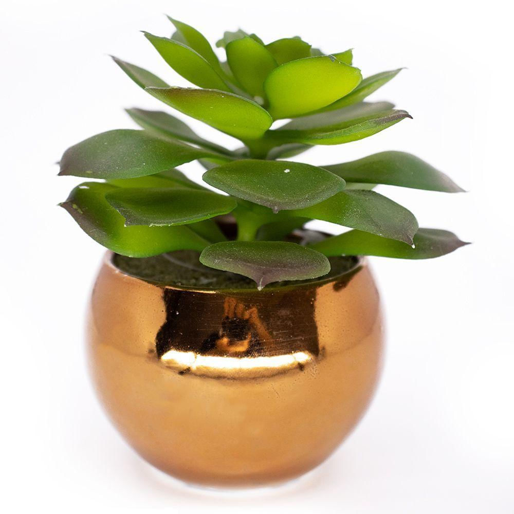 Vaso Decorativo Dourado Com Suculenta Artificial Sedum Hirsutum 12x8 Cm F04 - D'rossi