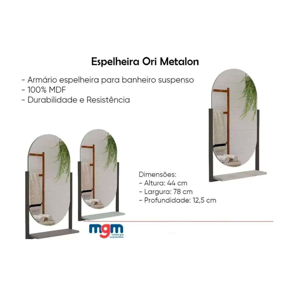 Espelho De Quarto Oval Ori C/ Prateleira Metalica 41x87cm Pistache/freijo - Mgm