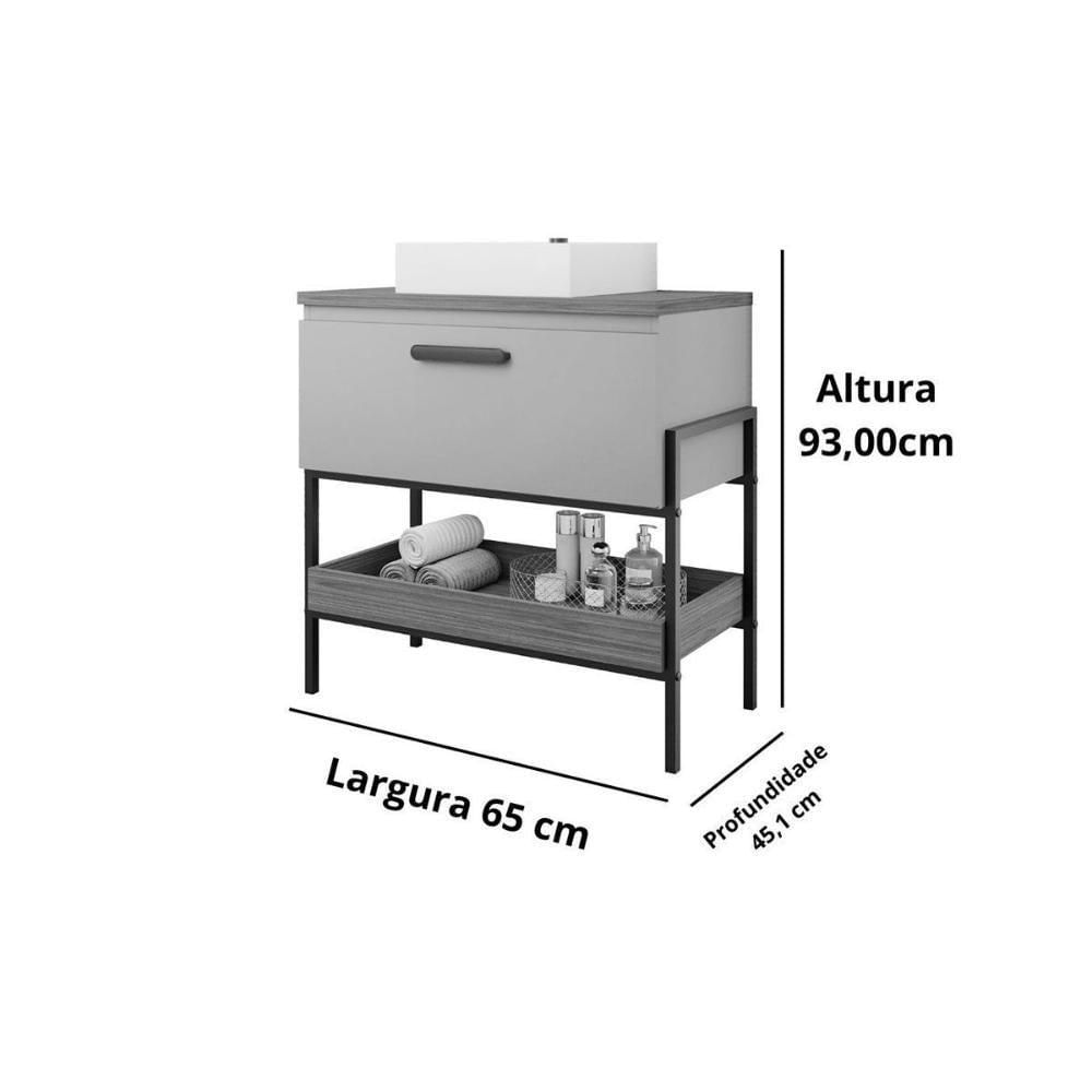 Gabinete De Banheiro Balcão Portinari 1 Porta Com cuba 60cm Cimento-freijo - Mgm