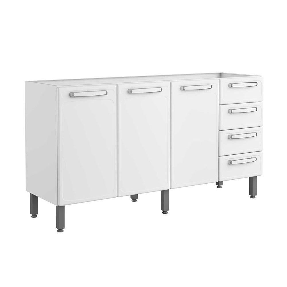 Gabinete P- Pia Cozinha Balcão Evidence 7028 C- 3 Portas E 4 Gavetas S- Tampo 160cm Branco - Bertolini