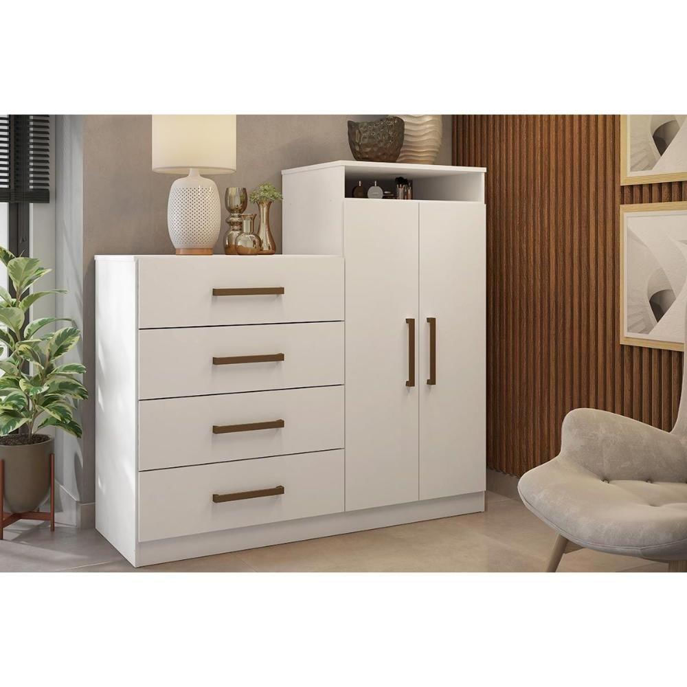 Cômoda De Quarto áurea C/ 2 Portas E 4 Gavetas Casal - Branco - Demóbile