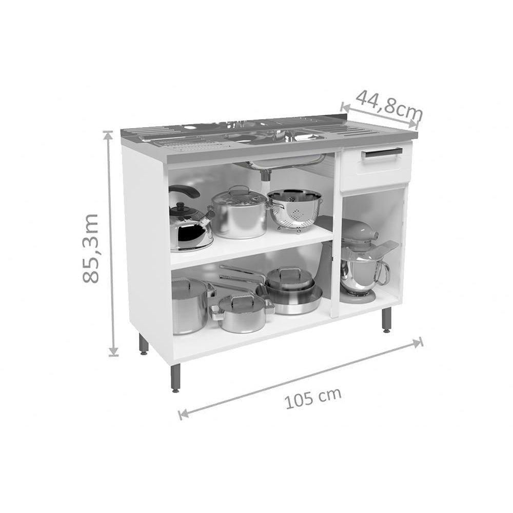 Balcão De Cozinha Modulado C- Pia Múltipla C- 3 Portas E 1 Gaveta Branco - Bertolini