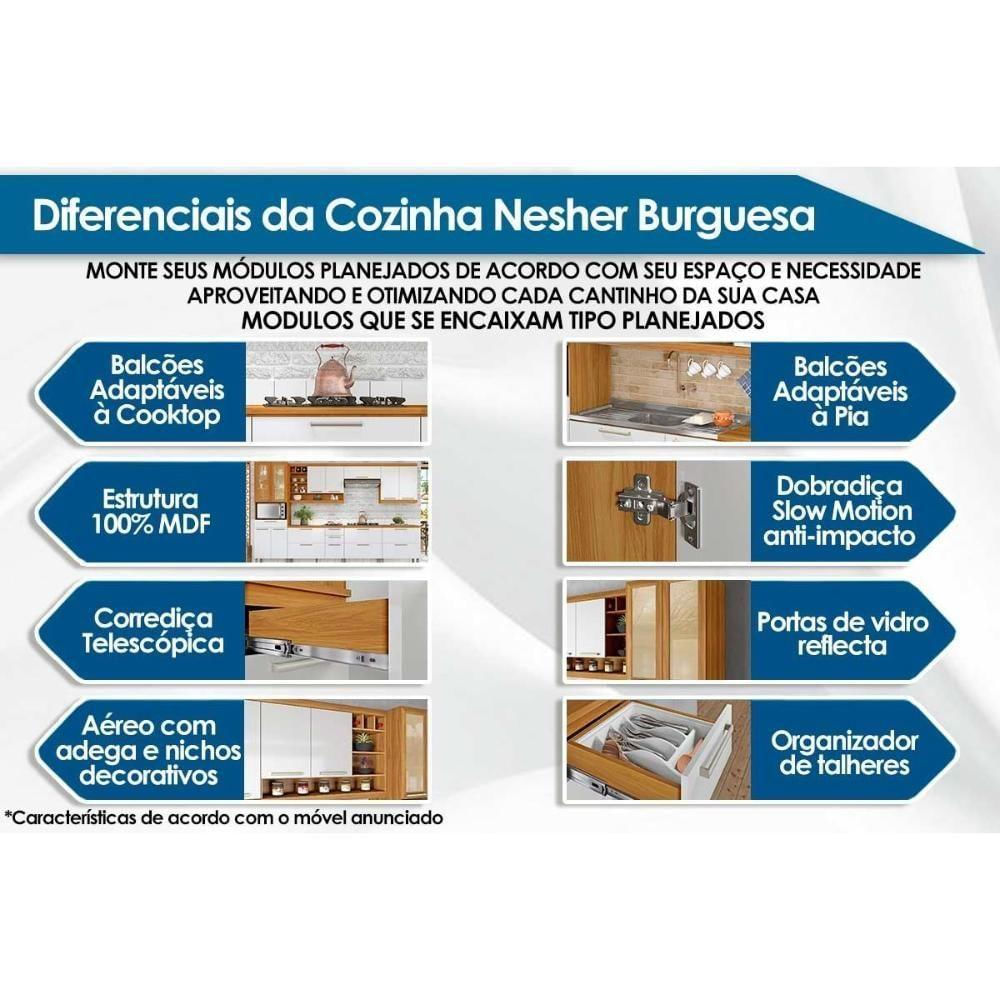 Gabinete p/ Pia Cozinha Balcão c/ Tampo Burguesa Premium c/ 2 Portas e 3 Gavetas 120cm Freijo/Grafite - Nesher