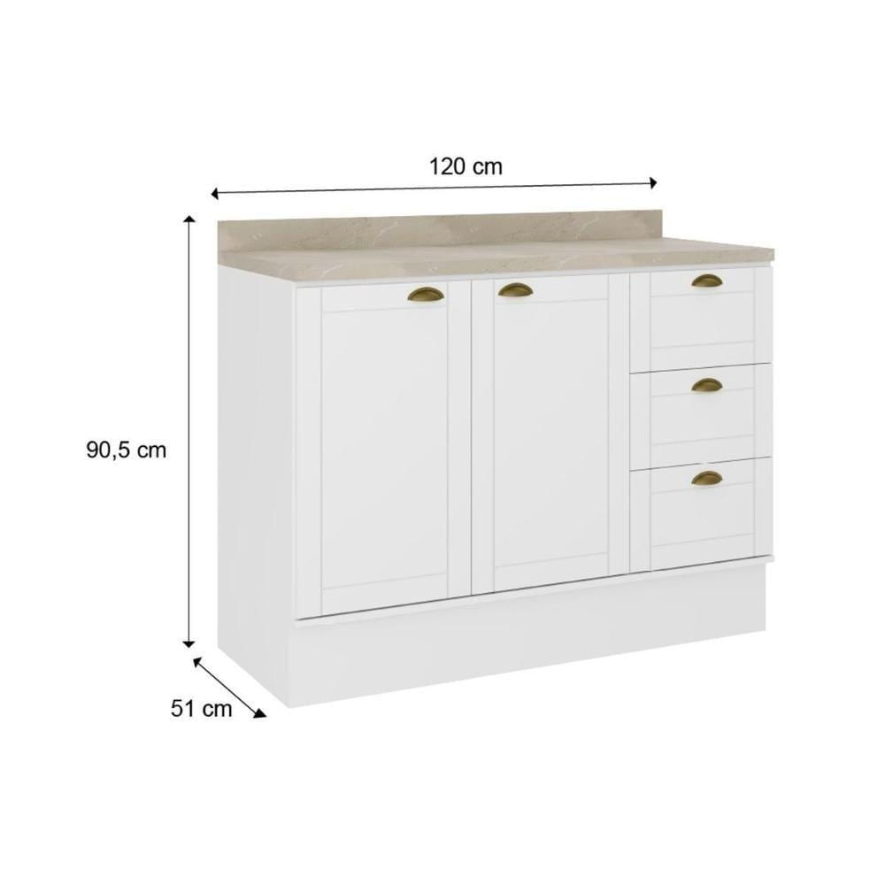 Balcão De Cozinha Bella 2608 2 Portas E 3 Gavetas S-tampo 120cm Branco - Carraro