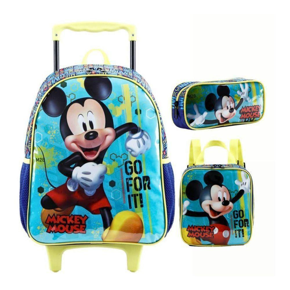 Kit Mochila De Rodinha Lancheira Térmica E Estojo Mickey