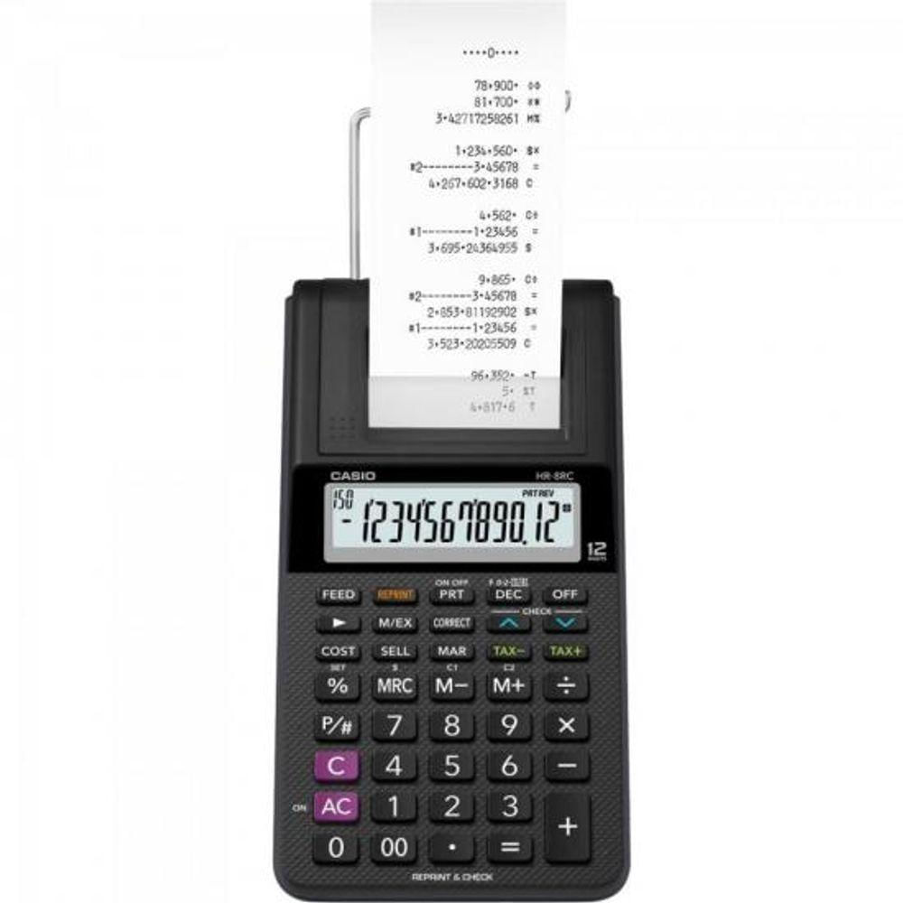 Mini Calculadora Com Bobina 12 Digitos Hr-8Rc-We-B-Dc Preta Casio