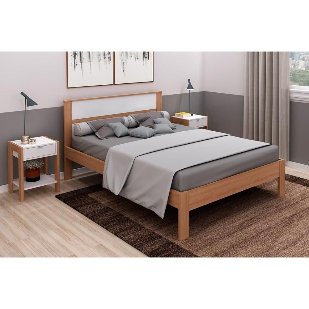 Quarto Casal Completo 3 Peças (2 Mesas Cabeceira Az1016 + Cama De Cm8005) Amêndoa-branco - Tecno Mobili