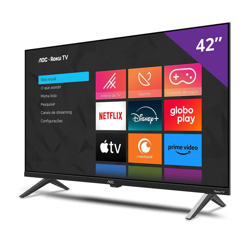 Smart TV 42 AOC Full HD DLED 42S5045/78G com Processador Quad Core, Sistema Operacional Roku, HDMI e USB Preto