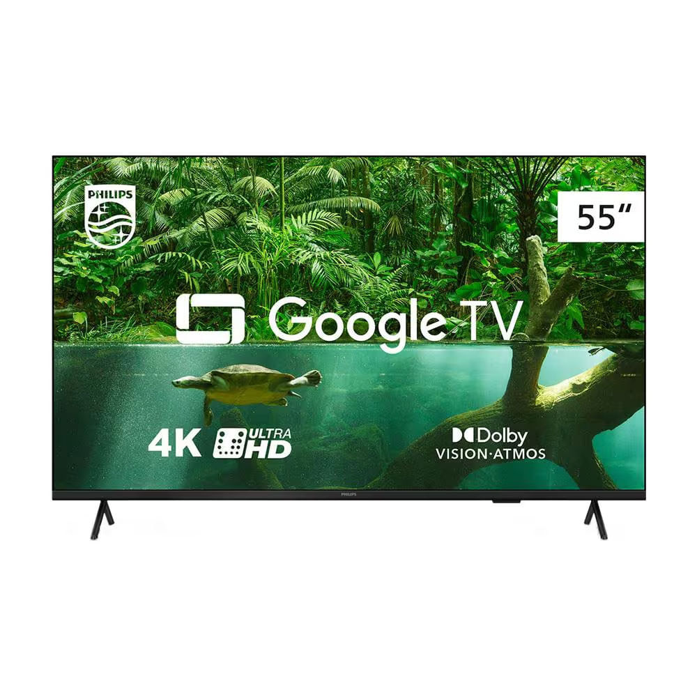 Smart TV LED 55 Ultra HD 4K Philips 55PUG7408/78 com Google TV, Comando de Voz, Wi-Fi, USB, Dolby Vision/Atmos, VRR/ALLM e Bluetooth Preto / Bivolt