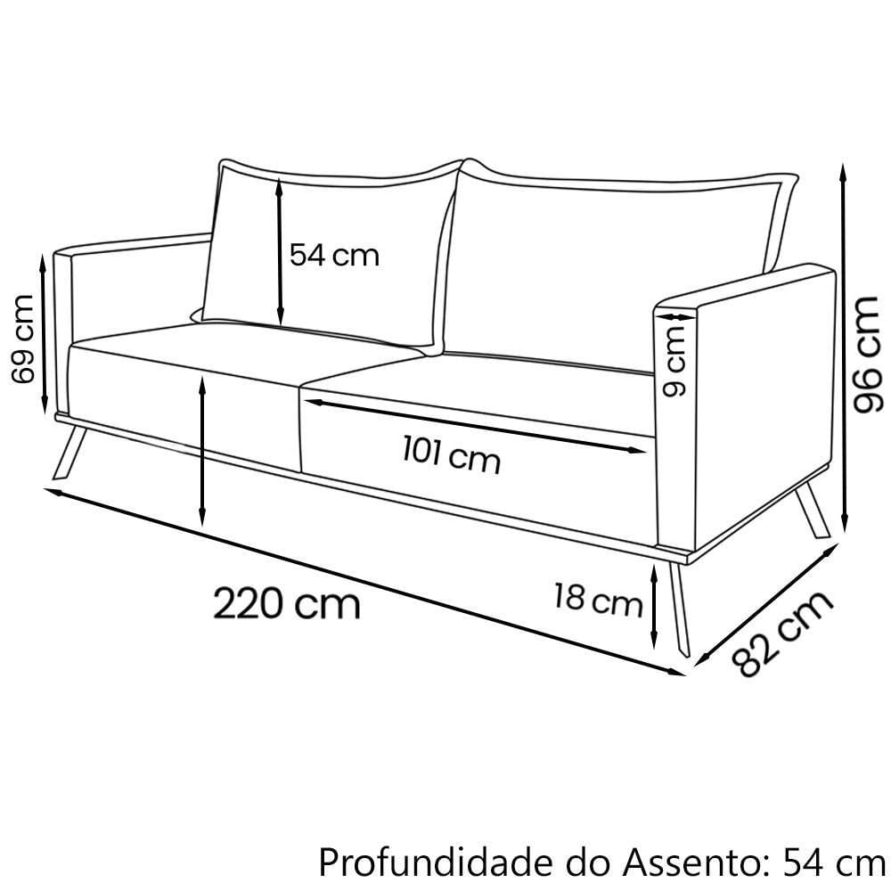 Sofa Aya 3 Lugares Para Sala De Estar 220cm Boucle 3303 Ezz 3303