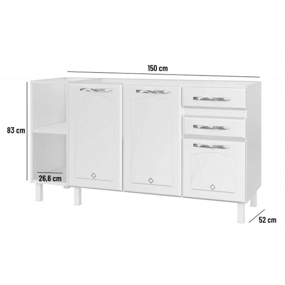 Balcão De Cozinha Star New 3 Portas E 2 Gavetas S-tampo 150cm Branco - Telasul