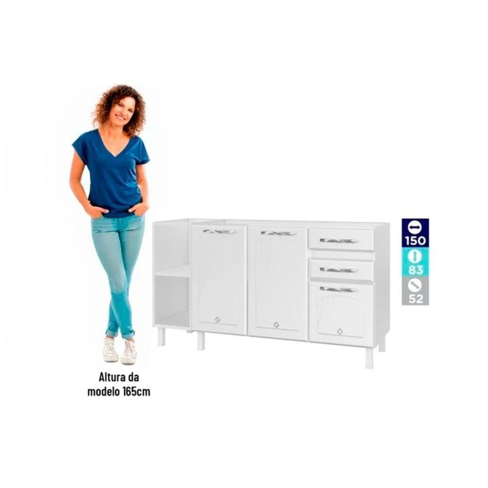 Balcão De Cozinha Star New 3 Portas E 2 Gavetas S-tampo 150cm Branco - Telasul