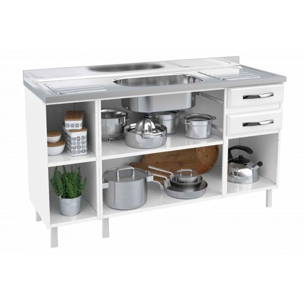 Balcão De Cozinha Star New 3 Portas E 2 Gavetas S-tampo 150cm Branco - Telasul