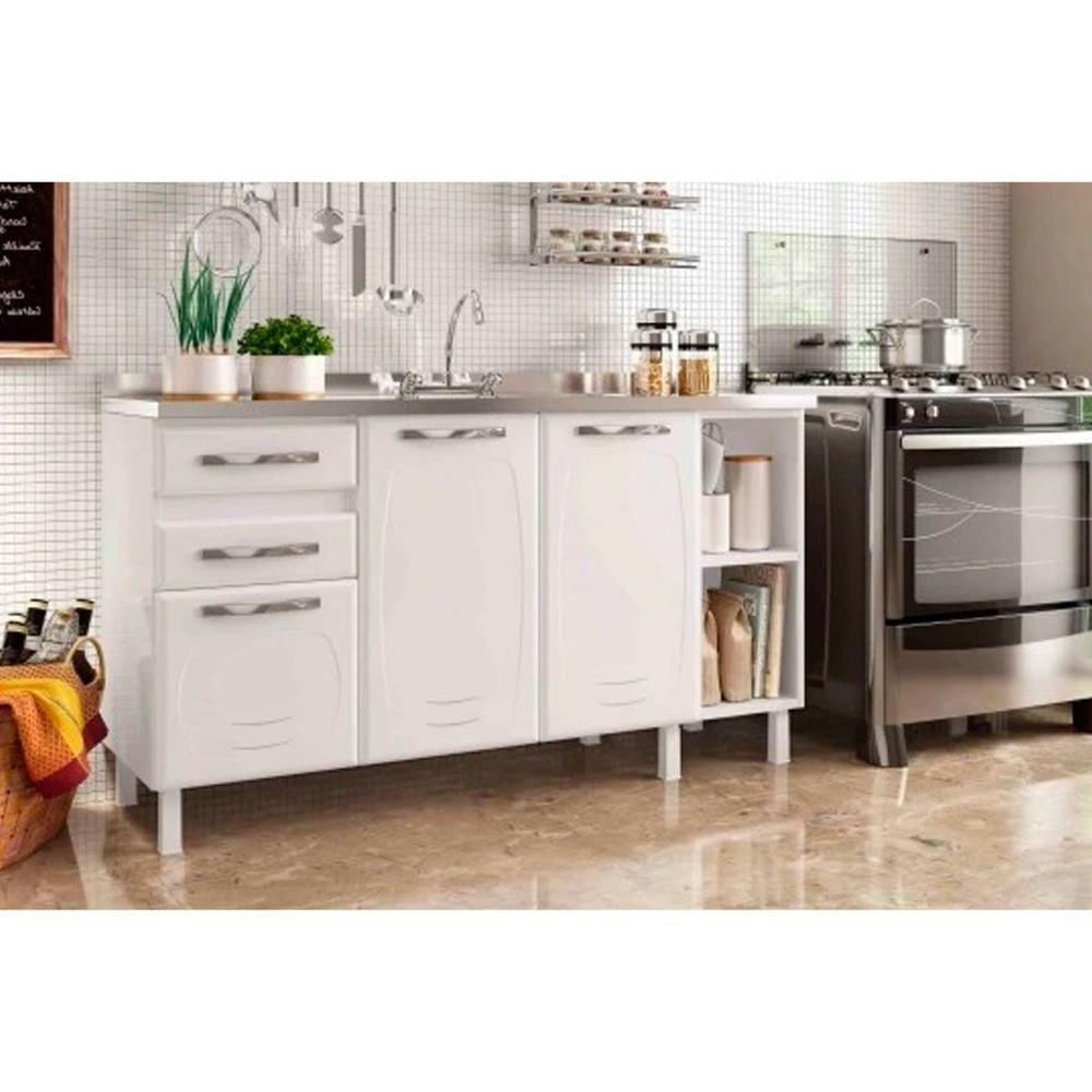 Balcão De Cozinha Star New 3 Portas E 2 Gavetas S-tampo 150cm Branco - Telasul